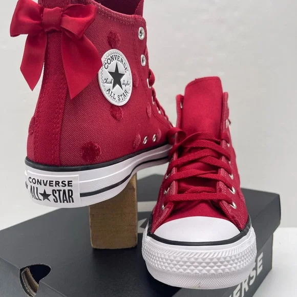 Converse Red Polka Dot Chuck Taylor All Star High Top Sneakers - Picture 5 of 16